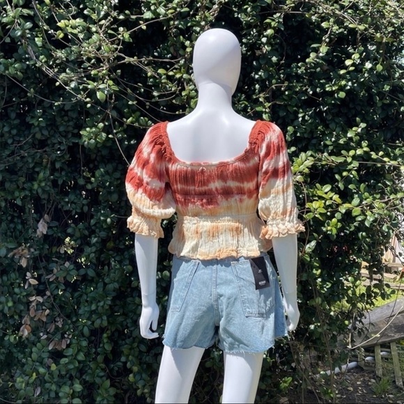 NWT JEN’S Pirate Booty Boho Cotton Gauze Fire Tie Dye Tie Front Blouse - Picture 9 of 13